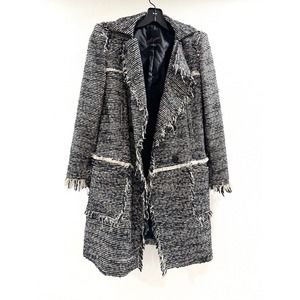 MCGINN Boucle Tweed Fringe Coat Dressy Jacket Double Breasted 2